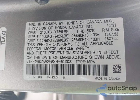 2022 Honda Cr-V Awd Ex from USA, damaged, VIN 2HKRW2H5XNH601038